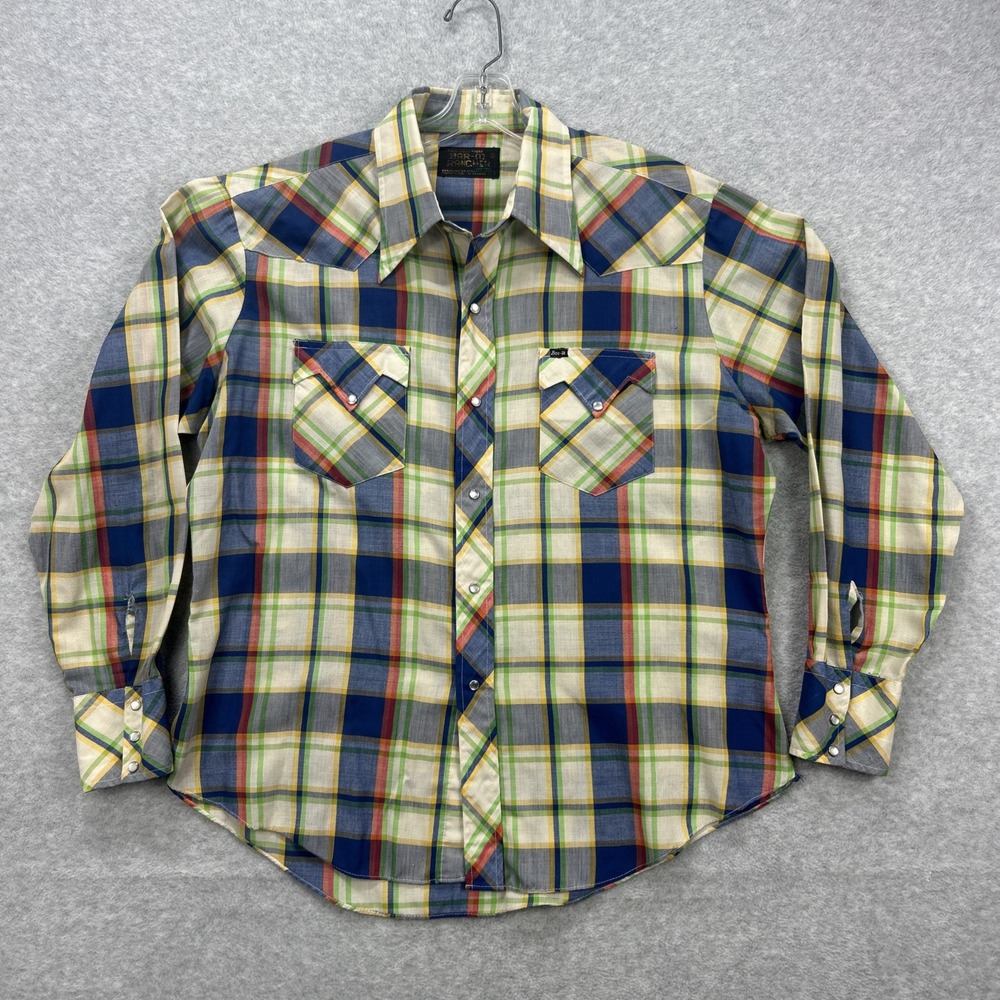 Vintage Bar M Rancher Shirt Mens XL Plaid Western‎ Pearl Snap Cowboy Sawtooth